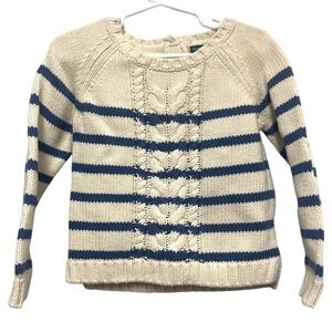Baby Gap Toddler Cream Blue‎ Stripe Cable Knit Cotton Sweater 4T